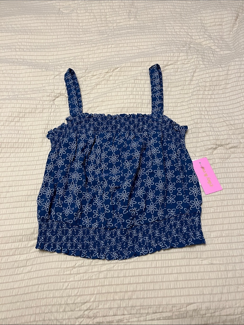 Riley & Rae Navy Blue Floral Smocked Tank Top